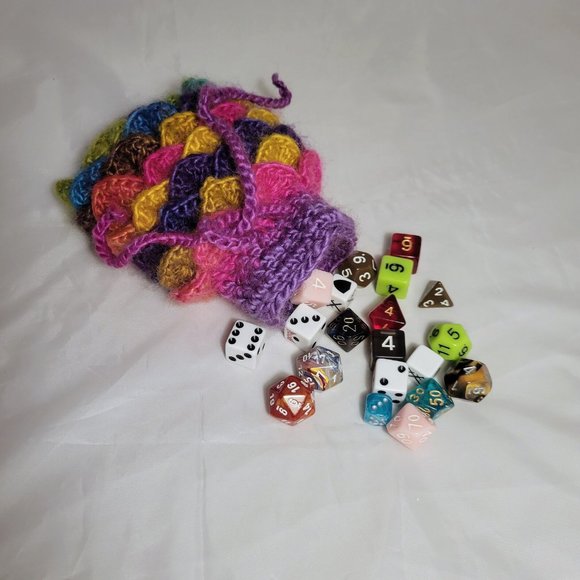 Prismatic Dragon Scale Egg Dice Bag | D&D | Crochet Pouch | Medium - Picture 1 of 4